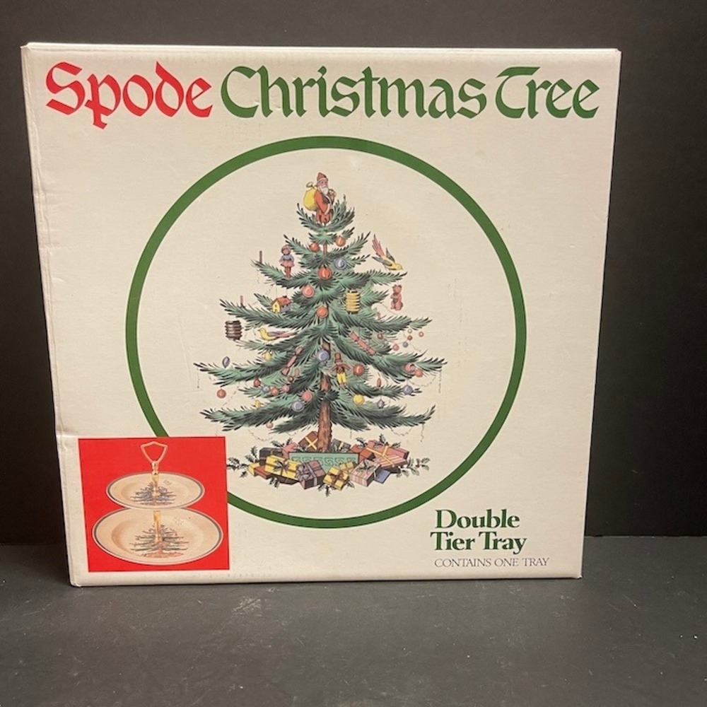 Vintage Spode Christmas Tree Double Tier Serving Tray - New in Box